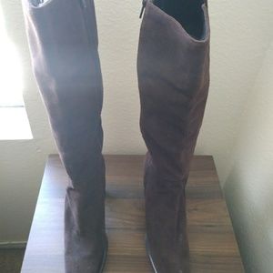 Knee length faux suede boots